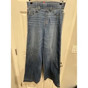 Spanx Seamed Front Wide Leg Jeans Women's Medium Wash Blue Pull On